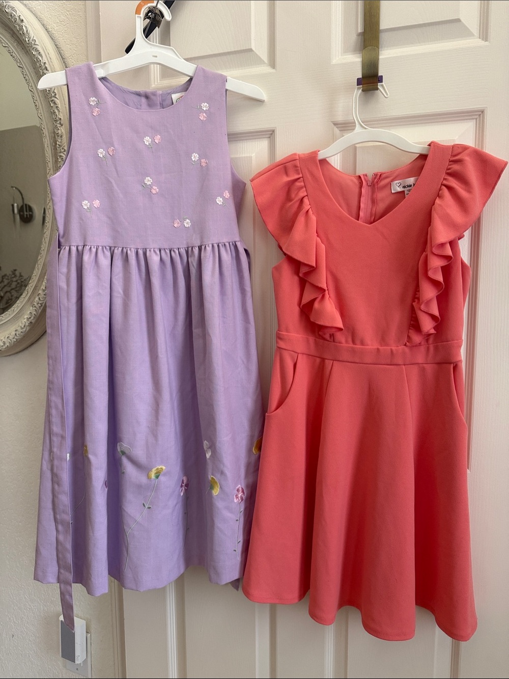 Cat & Jack Lavender Floral Dress and Coral Ruffle V-Neck Dress